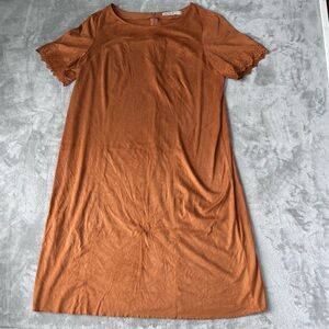 Signature Collection Faux Suede 70s Hippie Midi Dress Womens L Burnt Orange Boho